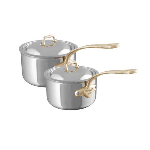 Mauviel M'COOK B Sauce Pan 2.6-Qt and Sauce Pan 3.4-Qt With Lid and Brass Handles Set - Mauviel1830