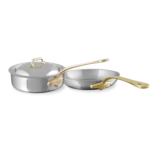Mauviel M'COOK B 5-Ply Polished Stainless Steel Saute Pan With Lid 3.2-qt and Frying Pan 10.2-in Set - Mauviel1830