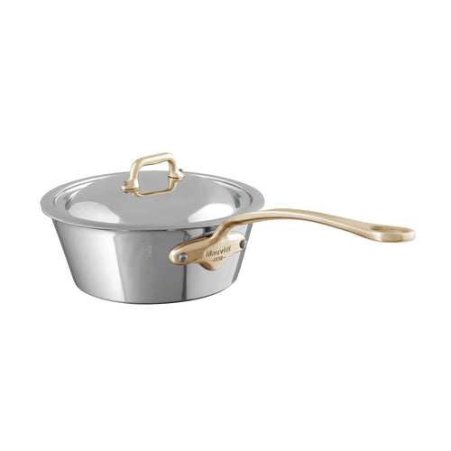 Mauviel M'COOK B 5-Ply Splayed Saute Pan With Lid, Brass Handle, 2-Qt - Mauviel1830