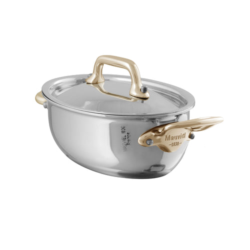 Mauviel M'MINIS Stainless Steel Oval Stewpan With Brass Handles And Lid, 0.36-Qt