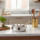 Mauviel M'ELITE B Hammered 5-Ply Saute Pan With Curved Lid, Brass Handle - Mauviel1830