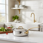 Mauviel M'ELITE B Hammered 5-Ply Saute Pan With Curved Lid, Brass Handle - Mauviel1830