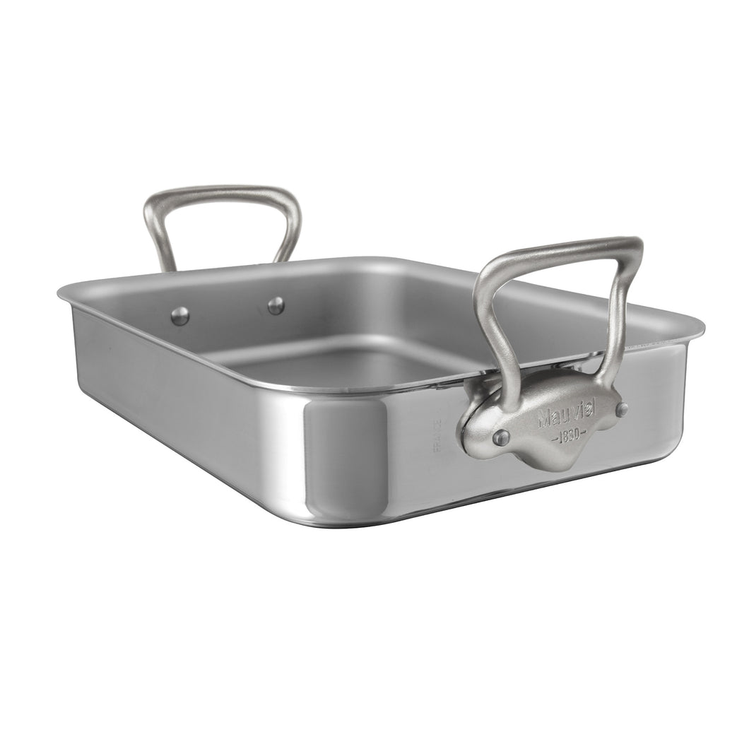 Mauviel Stainless Steel Roasting Pan With Brushed Cast Stainless Steel Handles, 15.7 x 11.8-In