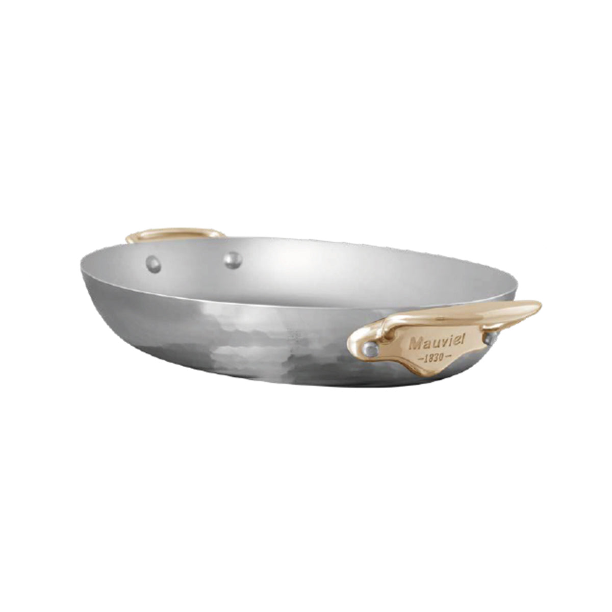 Mauviel M'ELITE B Hammered 5-Ply Oval Pan With Brass Handles, 10.2-Inc