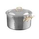 Mauviel M'ELITE B Hammered 5-Ply Stewpan With Lid, Brass Handles - Mauviel1830