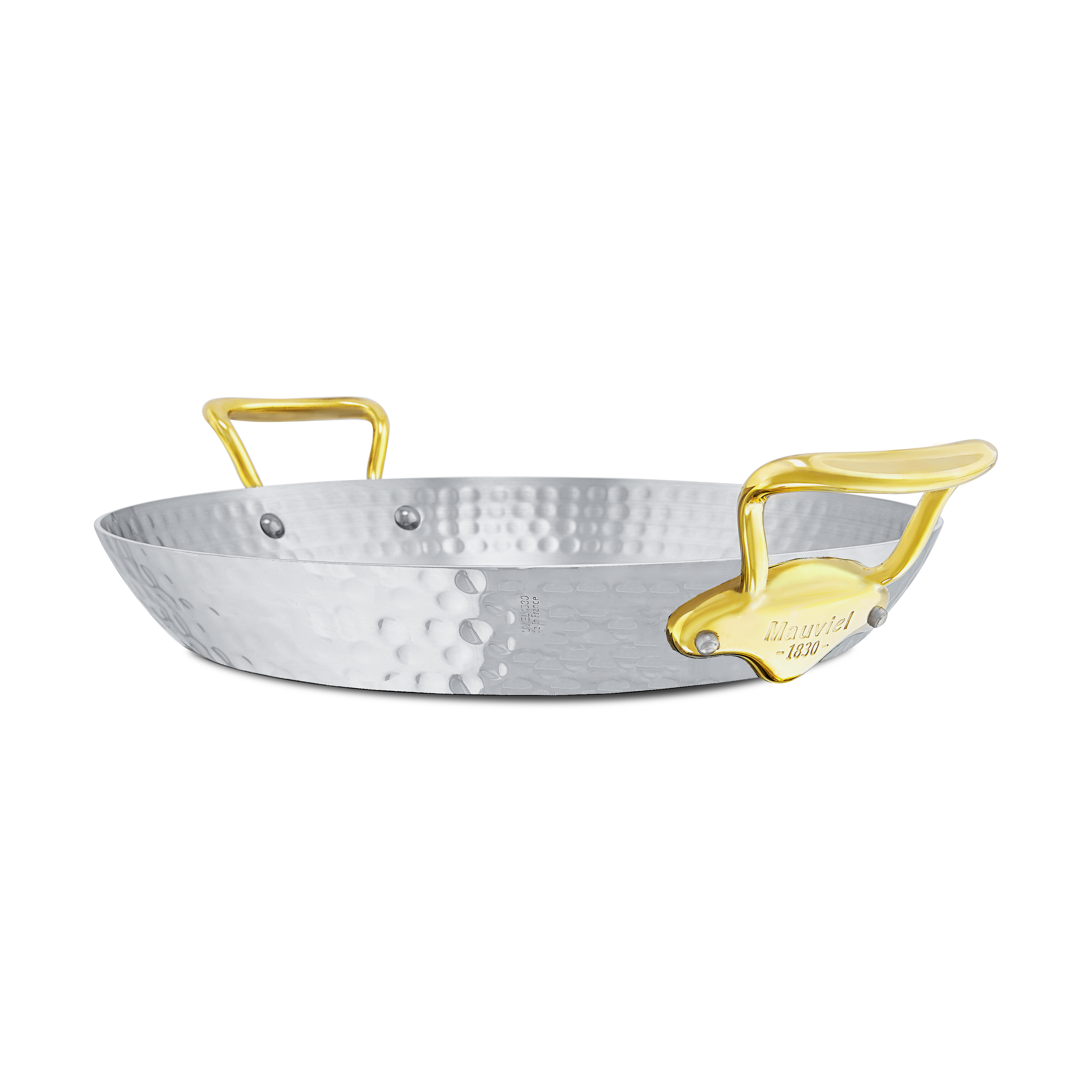 Mauviel M'ELITE B Hammered 5-Ply Paella Pan With Brass Handles, 13.8-In - Mauviel1830