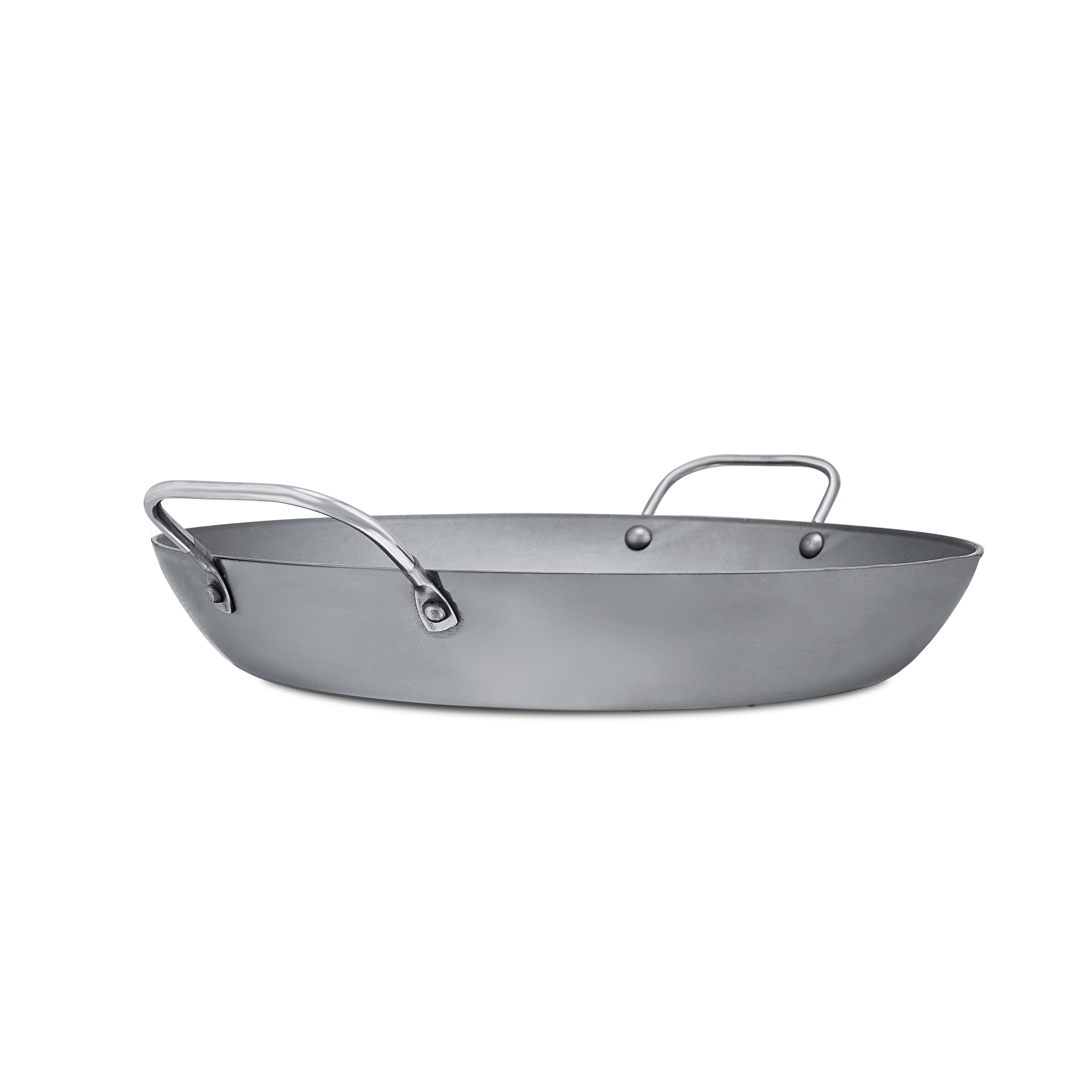 Mauviel M'STEEL Black Carbon Steel Paella Pan With Iron Handles, 14.2-In - Mauviel1830