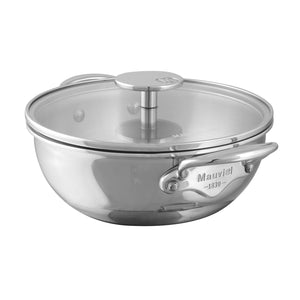 Mauviel USA Mauviel M'COOK 5-Ply Curved Splayed Saute Pan With Cast Stainless Steel Handles and Glass Lid, 6.2-Qt Mauviel M'COOK 5-Ply Curved Splayed Saute Pan With Cast Stainless Steel Handles and Glass Lid, 6.2-Qt - Mauviel1830