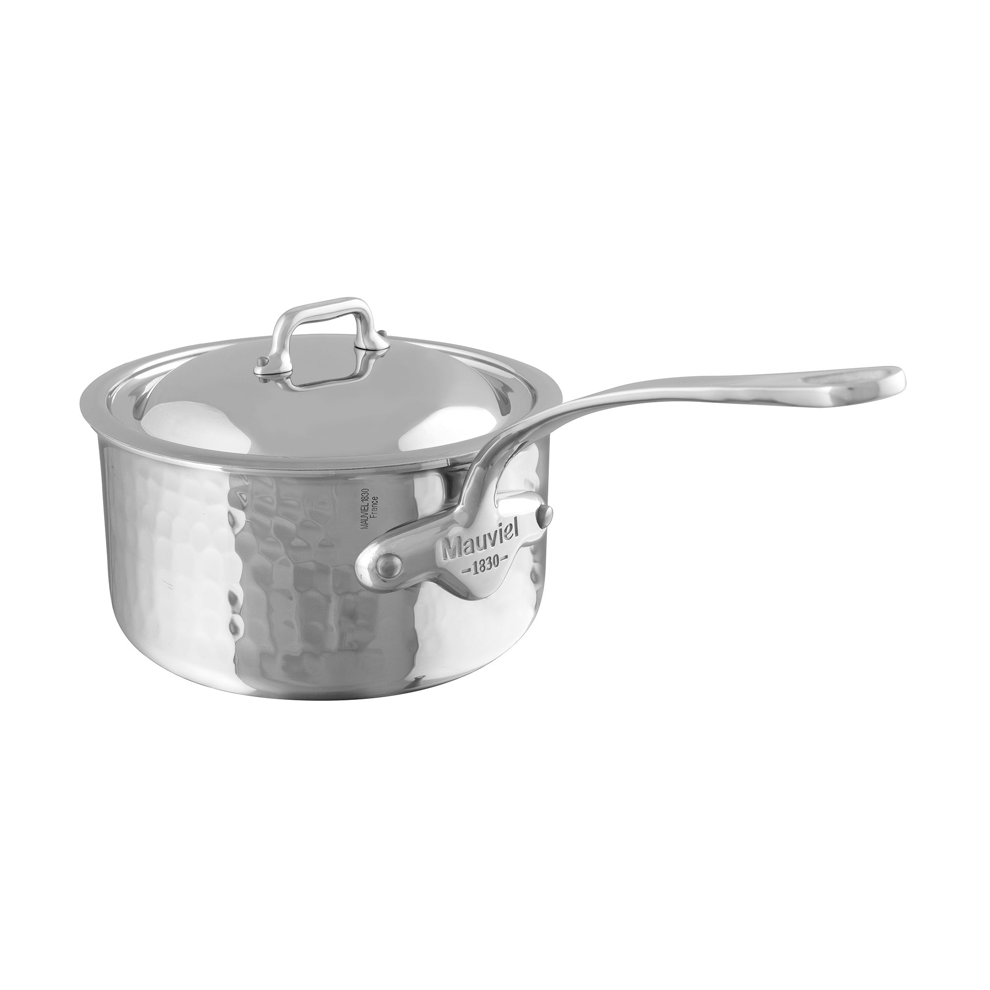 Mauviel M'ELITE Hammered 5-Ply Sauce Pan With Curved Lid, Cast Stainless Steel Handles - Mauviel1830