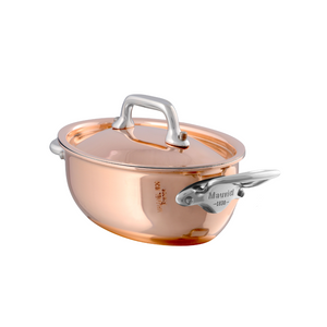 Mauviel 1830 Mauviel M'MINIS Copper Oval Stew Pan With Lid, Stainless Steel Handles, 0.42-Qt Mauviel M'MINIS Copper Oval Stew Pan With Lid, Stainless Steel Handles, 0.42-Qt - Mauviel USA
