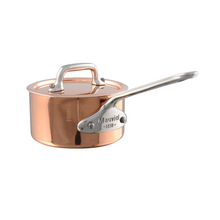 Mauviel Mauviel M'MINIS Copper Sauce Pan With Lid, Stainless Steel Handles, 0.32-Quart Mauviel M'MINIS Copper Sauce Pan With Lid, Stainless Steel Handles, 0.32-Quart - Mauviel USA