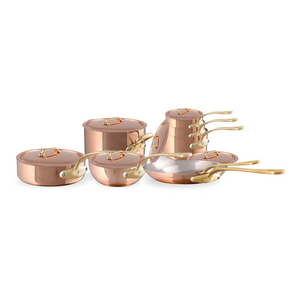 Mauviel 1830 Mauviel M'Heritage 200 B 14-Piece Copper Cookware Set With Brass Handles Mauviel M'Heritage M200B 14-Piece Cookware Set With Bronze Handles - Mauviel USA