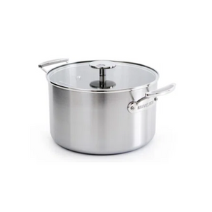 Mauviel M'Inox 360 Tri-Ply Brushed Stainless Steel Stewpan With Glass Lid, Stainless Steel Handles, 6.1-Qt - Mauviel USA