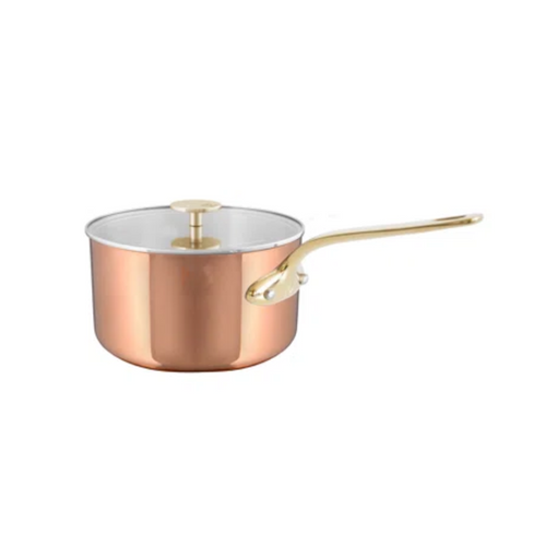 Mauviel M'TRIPLY Bronze Polished Copper & Stainless Steel Sauce Pan With Glass Lid, Bronze Handles, 3.4-Qt - Mauviel USA