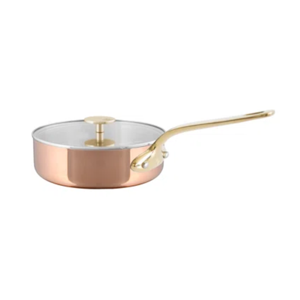 Mauviel M'TRIPLY Bronze Polished Copper & Stainless Steel Saute Pan With Glass Lid, Bronze Handles, 3.4-Qt - Mauviel USA