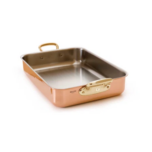Mauviel 1830 Mauviel M'TRIPLY B Polished Copper & Stainless Steel Roasting Pan With Brass Handles, 13.5 X 9.1-In Mauviel M'TRIPLY Bronze Polished Copper & Stainless Steel Roasting Pan With Bronze Handles, 13.5 X 9.1-In - Mauviel USA