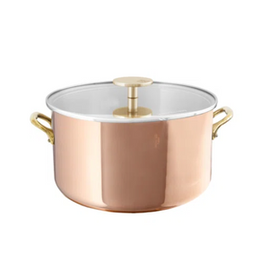 Mauviel 1830 Mauviel M'TRIPLY B Polished Copper & Stainless Steel Stewpan With Glass Lid, Brass Handles, 6.1-Qt Mauviel M'TRIPLY Bronze Polished Copper & Stainless Steel Stewpan With Glass Lid, Bronze Handles, 6.1-Qt - Mauviel USA