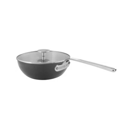 Mauviel M'stone 360 Hard Anodized Nonstick Curved Splayed Saute Pan With Glass Lid, Stainless Steel Handle, 3.3-Qt - Mauviel USA