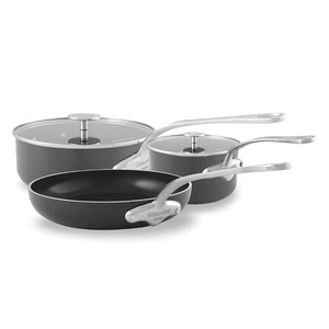 Mauviel M'steel Black Carbon Natural Nonstick 3-Piece Frying Pan Set with Iron Handle