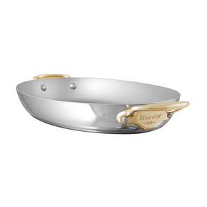 Mauviel 1830 Mauviel M'COOK B 5-Ply Oval Pan With Brass Handles, 9.8-In Mauviel M'COOK BZ Oval Pan With Bronze Handles, 9.8-In - Mauviel USA