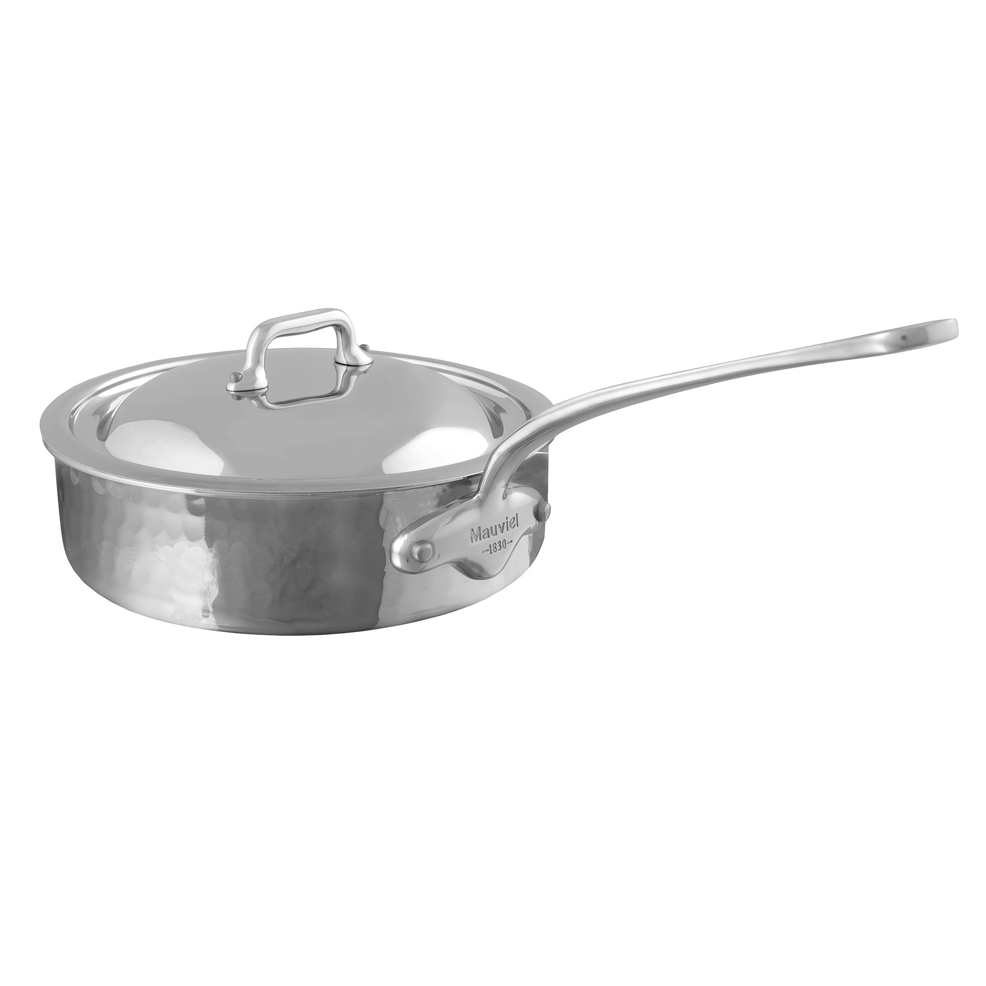 Mauviel M'ELITE Hammered 5-Ply Saute Pan With Curved Lid, Cast Stainless Steel Handle - Mauviel1830