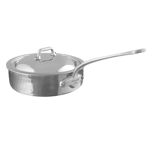 Mauviel M'Elite Hammered 5-Ply Saute Pan With Curved Lid, Cast Stainless Steel Handles, 3.2-Qt