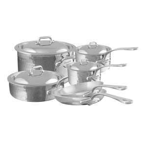 Mauviel Mauviel M'ELITE Hammered 5-Ply 10-Piece Cookware Set With Cast Stainless Steel Handles And Curved Lid Mauviel M'ELITE Hammered 5-Ply 10-Piece Cookware Set With Cast Stainless Steel Handles And Curved Lid
