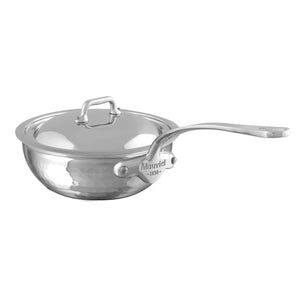 Mauviel M'ELITE Hammered 5-Ply Curved Splayed Saute Pan With Curved Lid, Cast Stainless Steel Handle, 2.1-Qt