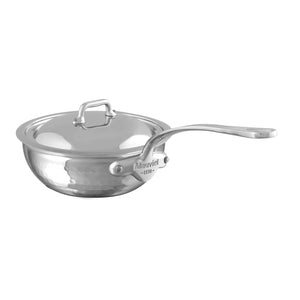 Mauviel M'ELITE Hammered 5-Ply Curved Splayed Saute Pan With Curved Lid, Cast Stainless Steel Handle, 3.4-Qt