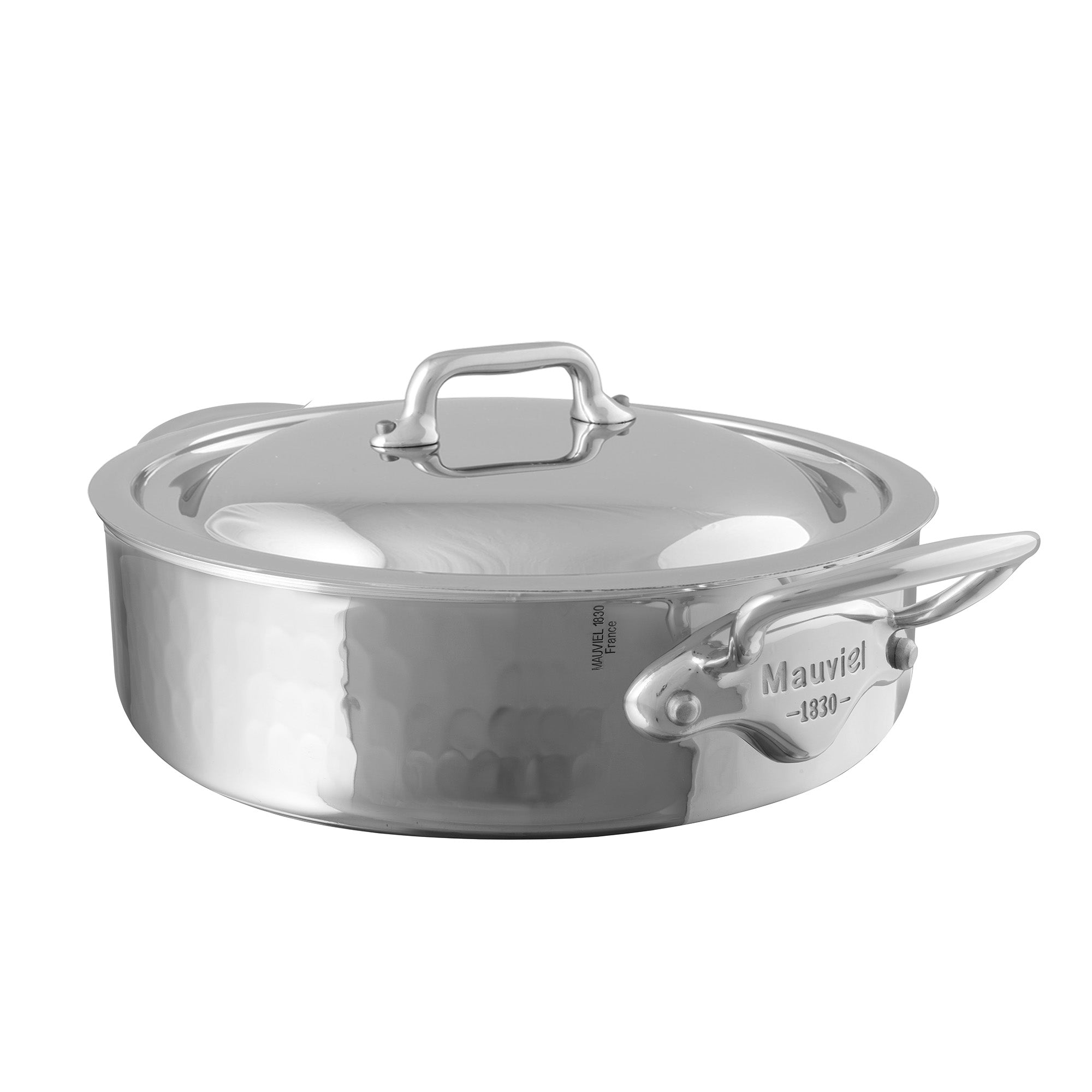 Mauviel M'ELITE Hammered 5-Ply Rondeau With Curved Lid, Cast Stainless Steel Handles - Mauviel1830
