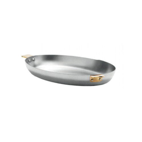 Mauviel Art Déco Stainless Steel Oval Pan With Brass Handles, 13.7-In