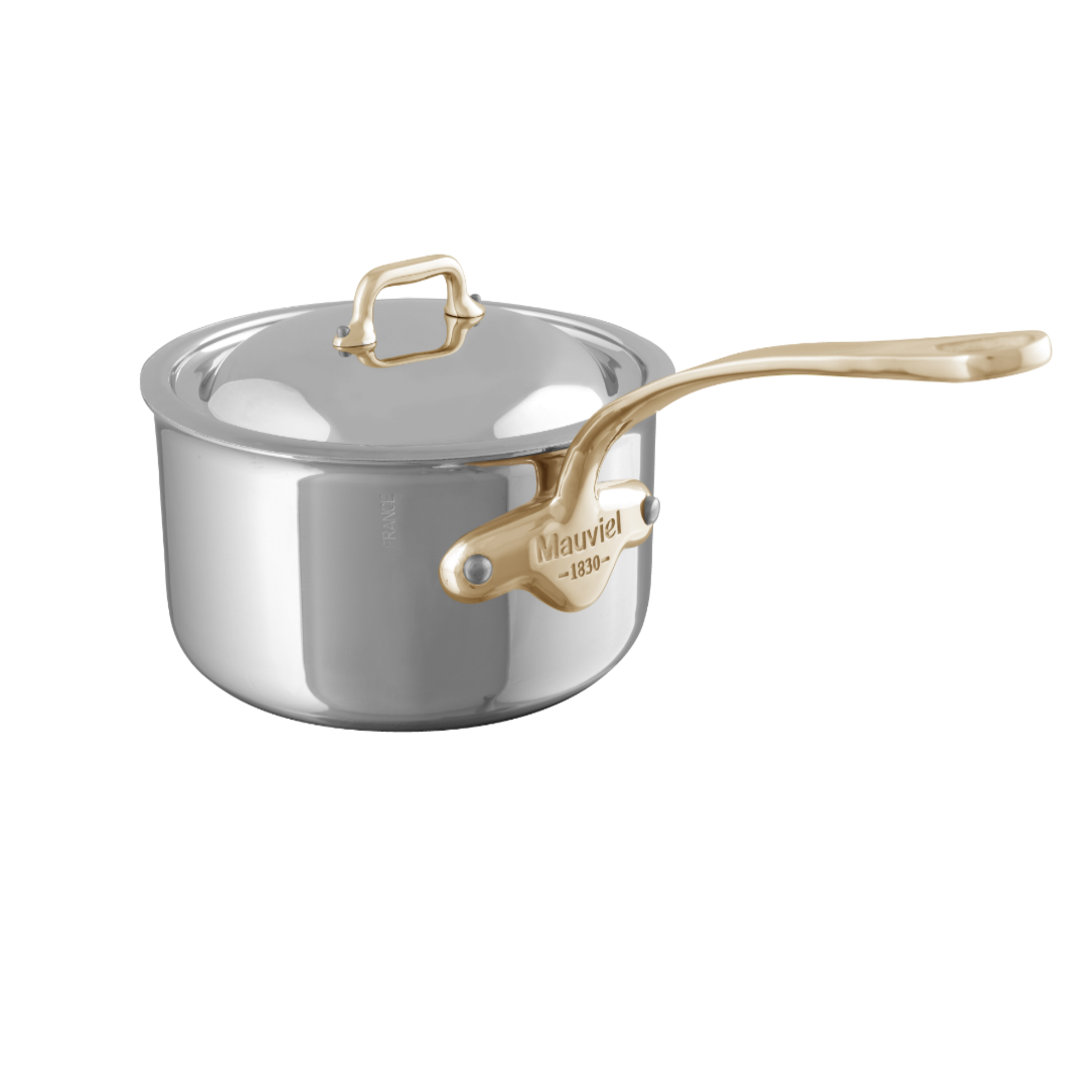 Mauviel M'COOK B Sauce Pan With Lid, Brass Handles - Mauviel1830