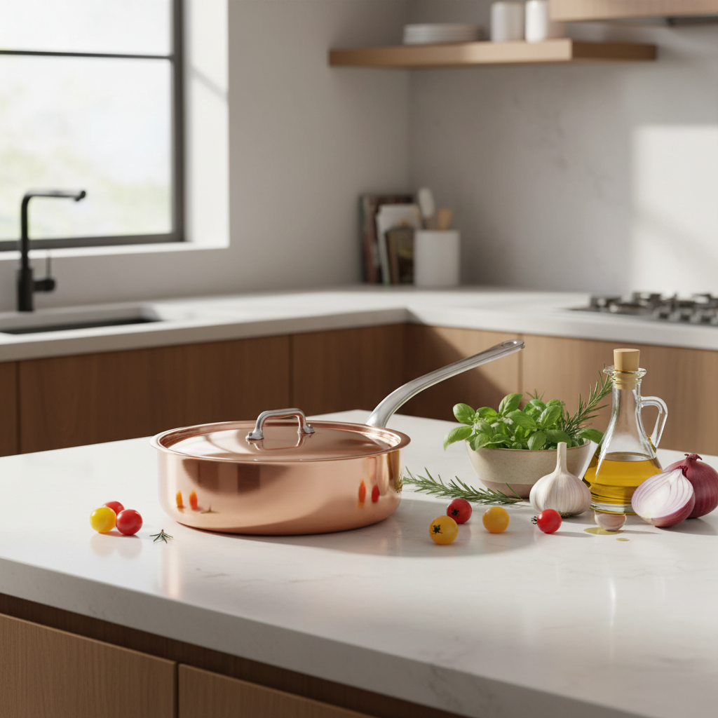 Mauviel M'3 S Copper Saute Pan With Lid, Cast Stainless Steel Handle, 3.2-Qt - Mauviel1830