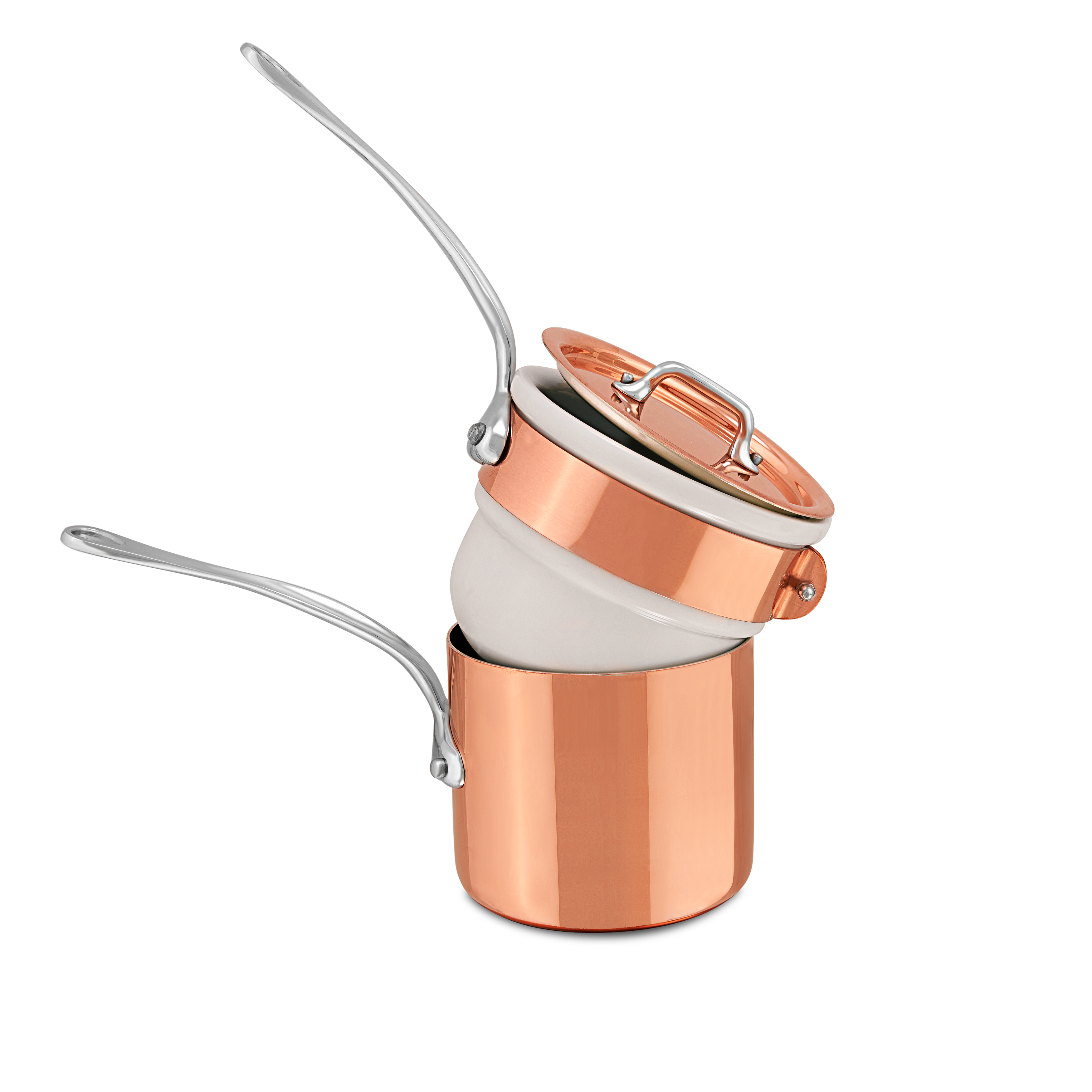 Mauviel Copper Tinned Bain Marie/Double Boiler With Lid, Cast Stainless Steel Handles, 0.9-Qt - Mauviel1830
