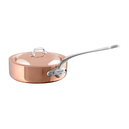 Mauviel M'Heritage M'150 S Copper Saute Pan With Lid, Cast Stainless Steel Handle, 1.2-Qt