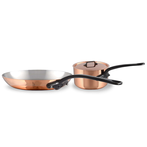 Mauviel M'Heritage 3-Piece Copper Cookware Set - 1.2Qt Sauce Pan & 7.8" Frying Pan, Made In France
