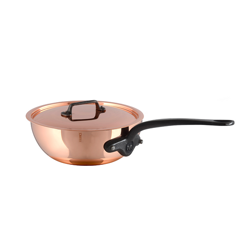 Mauviel 1830 M'HERITAGE 150 CI Curved Splayed Saute Pan With Lid, Cast Iron Handle - Mauviel USA