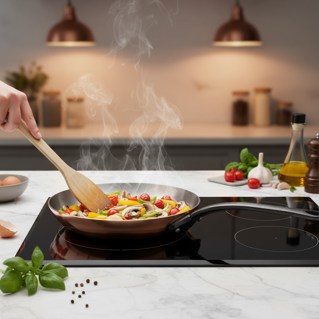 Mauviel M'Heritage M'150 CI 7.9-inch cast iron handle frying pan, round shape, durable cooking pan with smooth interior surface.
