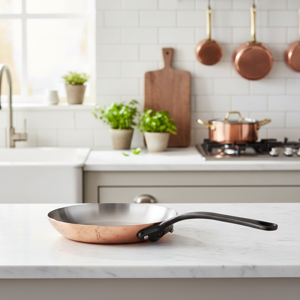 Mauviel M'Heritage M'150 CI cast iron frying pan with handle, 7.9-inch diameter, black cookware for versatile cooking.