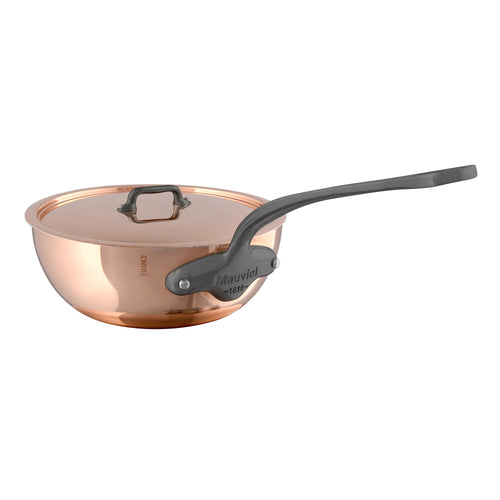 Mauviel M'Heritage 150 CI Curved Splayed Saute Pan With Lid And Electroplated Handle, 1.8-Qt