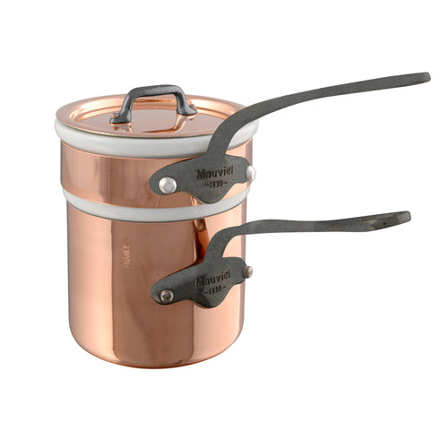 Mauviel M’Heritage 150 CI Copper Bain Marie/Double Boilers With Lid And Electroplated Handles, 0.9-Qt