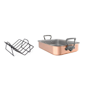 Mauviel Copper Roasting Pan With Cast Iron Handles and Rack, 15.7 x 11.8-In - Mauviel1830