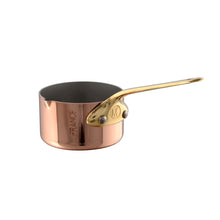 Mauviel Mauviel M'MINIS Copper Sauce Pan With Pouring Spout, Brass Handle, 2-In Mauviel M'MINIS Copper Sauce Pan With Pouring Spout, Bronze handles, 2-In - Mauviel USA