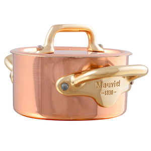 Mauviel 1830 Mauviel M'MINIS Copper Stew Pan With Lid, Brass Handles, 0.34-Quart Mauviel M'MINIS Copper Stew Pan With Lid, Brass Handles, 0.34-Quart - Mauviel USA