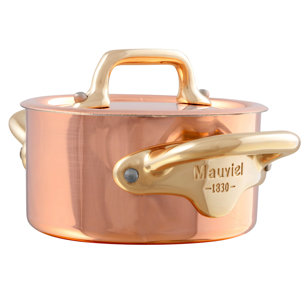 Mauviel M'MINIS Copper Stew Pan With Lid, Brass Handles, 0.34-Quart - Mauviel USA