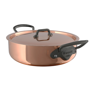 Mauviel M'Heritage 250 CI Rondeau With Lid, Electroplated Handles, 3.2-Qt