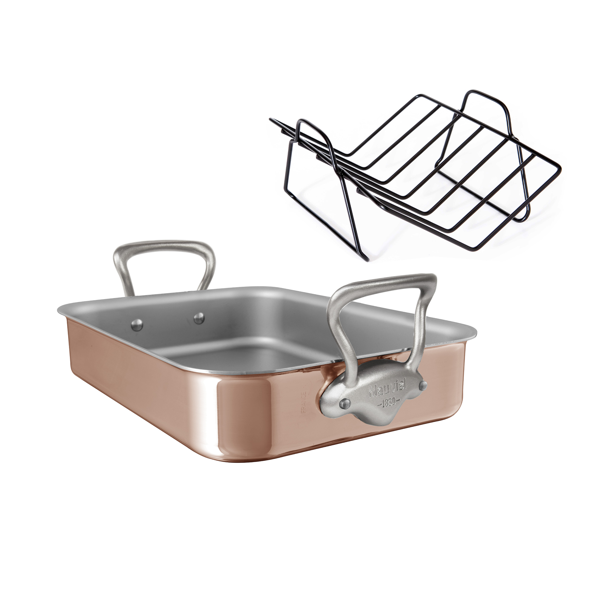 Mauviel Copper Roasting Pan With Rack And Cast Stainless Steel Handles, 15.7 x 11.8-In - Mauviel1830