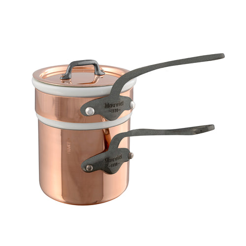 Mauviel M'Heritage 150 CI x Jacques Pepin Bain Marie/Double Boiler With Lid And Cast Iron Electroplated Handles, 1.8-Qt