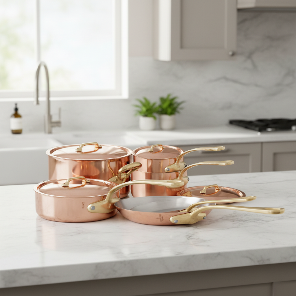 Mauviel M'Heritage M'250 B 10-Piece Cookware Set, Brass Handles - Mauviel1830