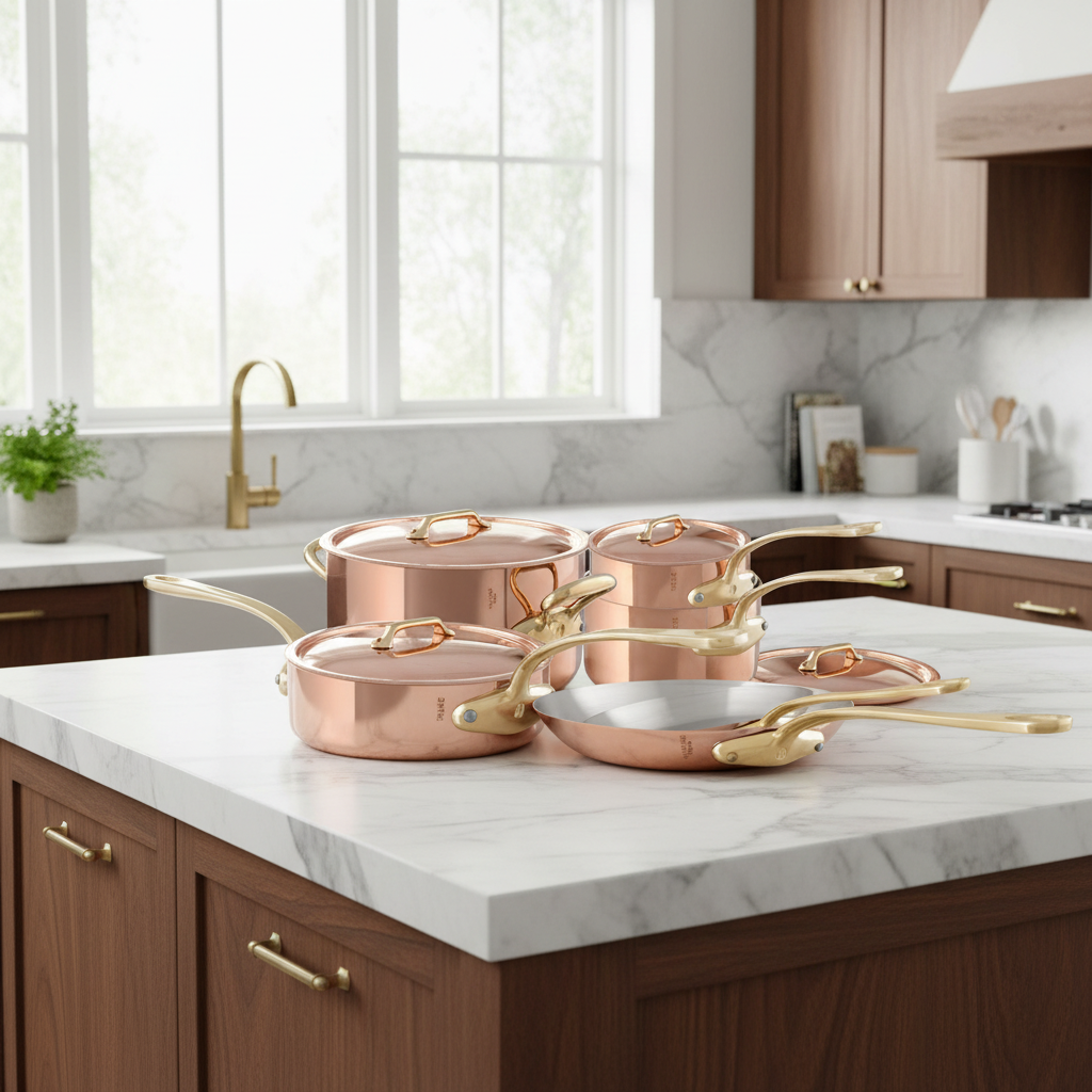 Mauviel M'Heritage M'250 B 10-Piece Cookware Set, Brass Handles - Mauviel1830